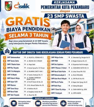 SPMB SMP Pekanbaru Dibuka Hari Ini, Pemko Gandeng 23 SMP Swasta untuk Pendidikan Gratis 3 Tahun