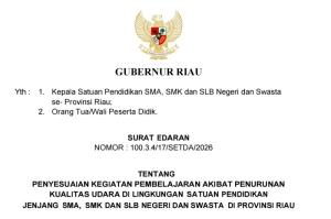 Pemprov Riau Terbitkan SE, SMA-SMK-SLB Bisa Terapkan Pembelajaran Jarak Jauh Akibat Kabut Asap