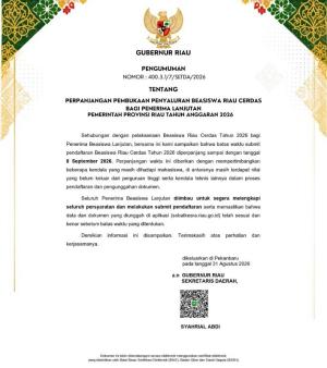 Pengajuan Beasiswa Riau Cerdas Diperpanjang, Batas Akhir 8 September 2026